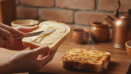 Préparation d'un croque-monsieur beurré au résultat irrégulier