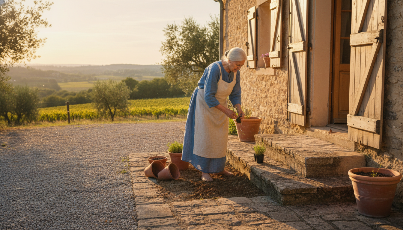 Plantation de lavande au seuil d'une maison de campagne