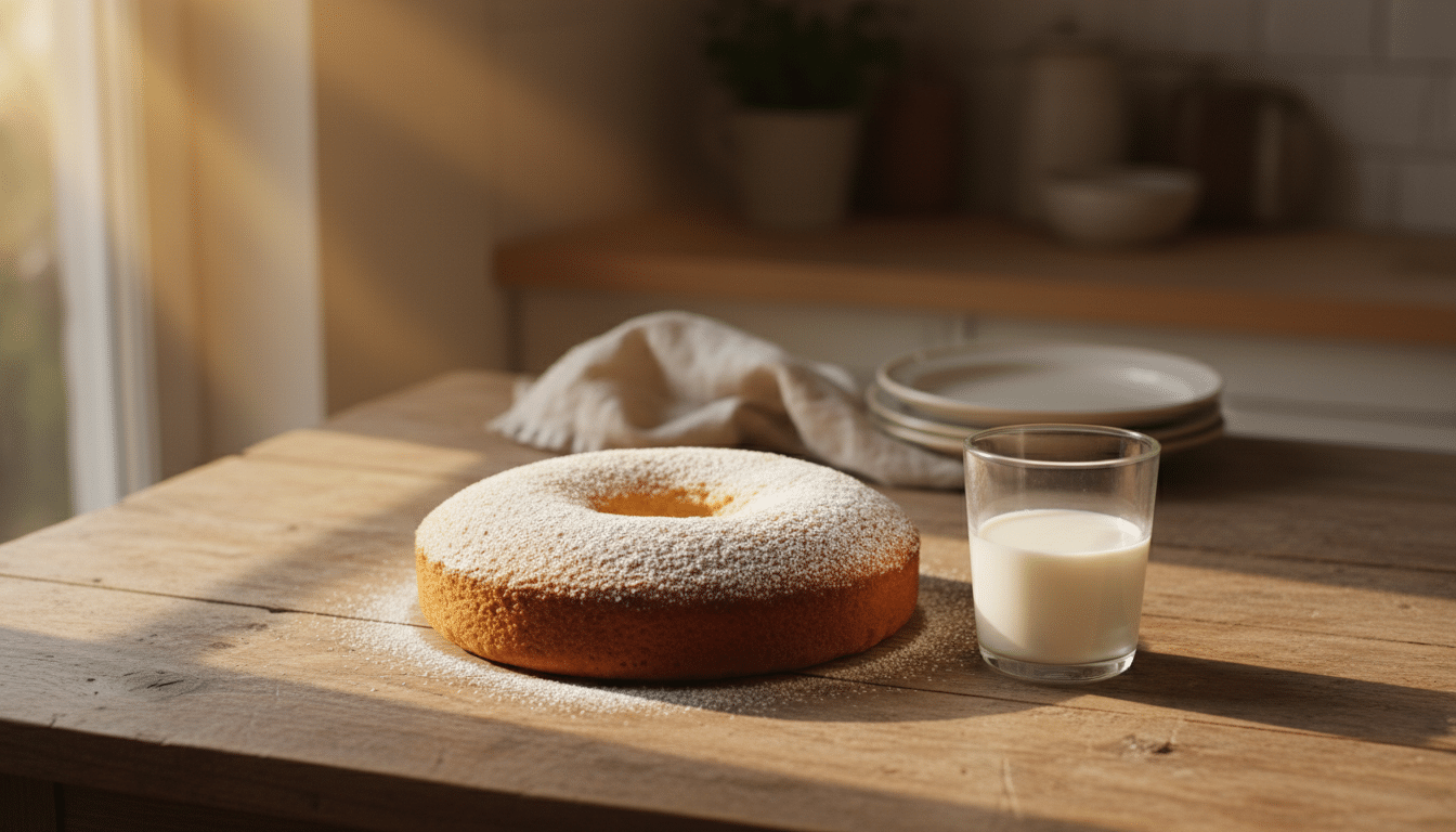 Gâteau au verre de lait saupoudré de sucre glace