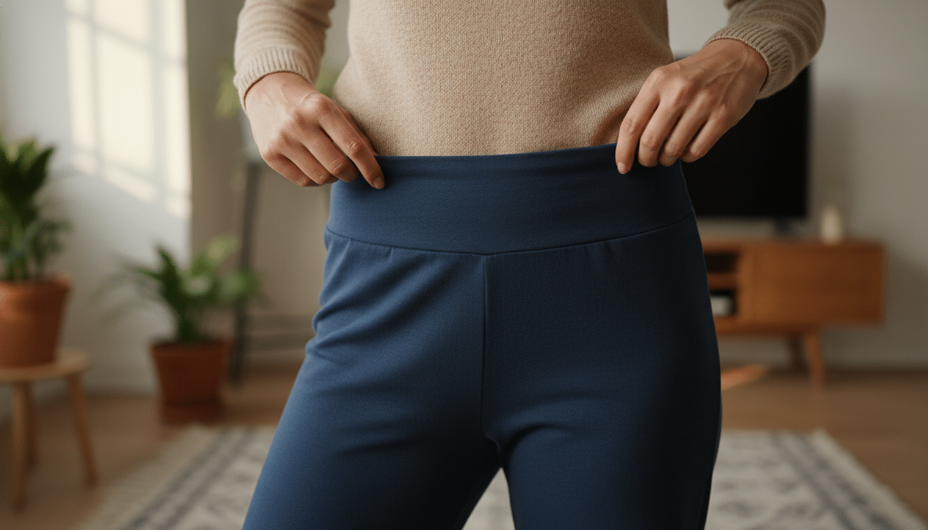 Détail de la ceinture haute ajustable du pantalon Decathlon