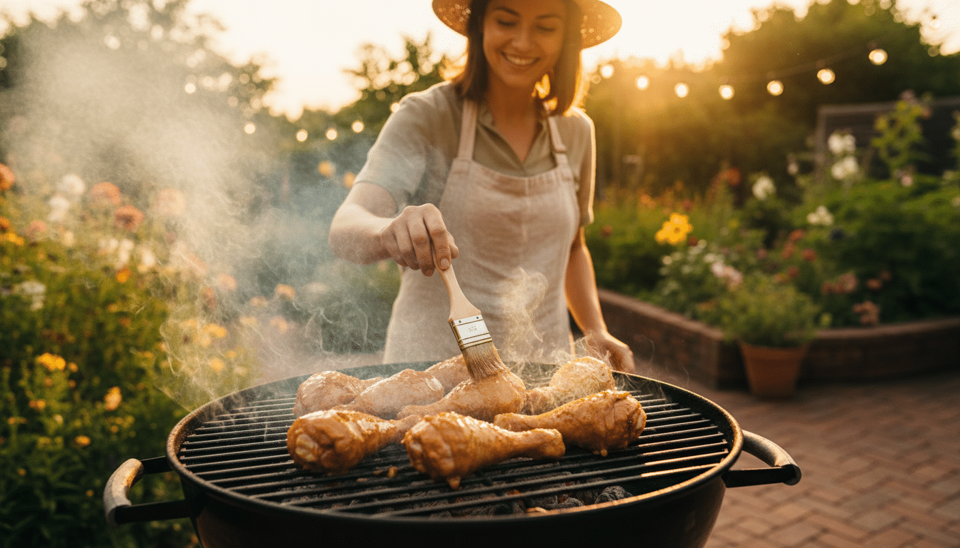 Badigeonnage de sauce maison sur des pilons au barbecue