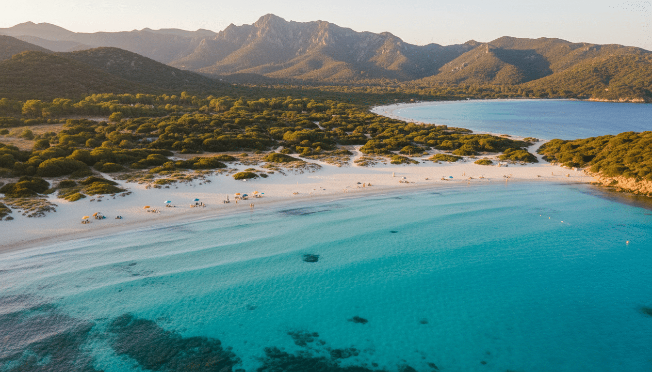 Vue aérienne de la plage de Santa Giulia en Corse