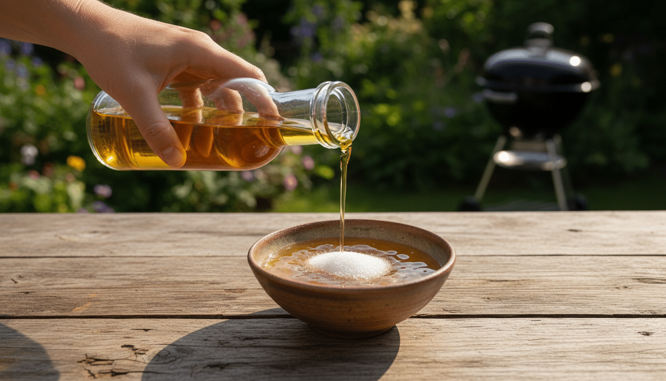 Préparation du mélange vinaigre de cidre et sucre dans un bol