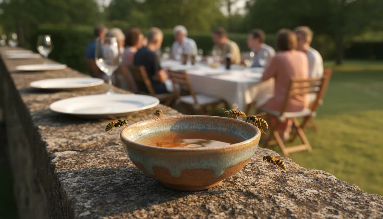 Bol anti-guêpes posé à distance de la table de barbecue