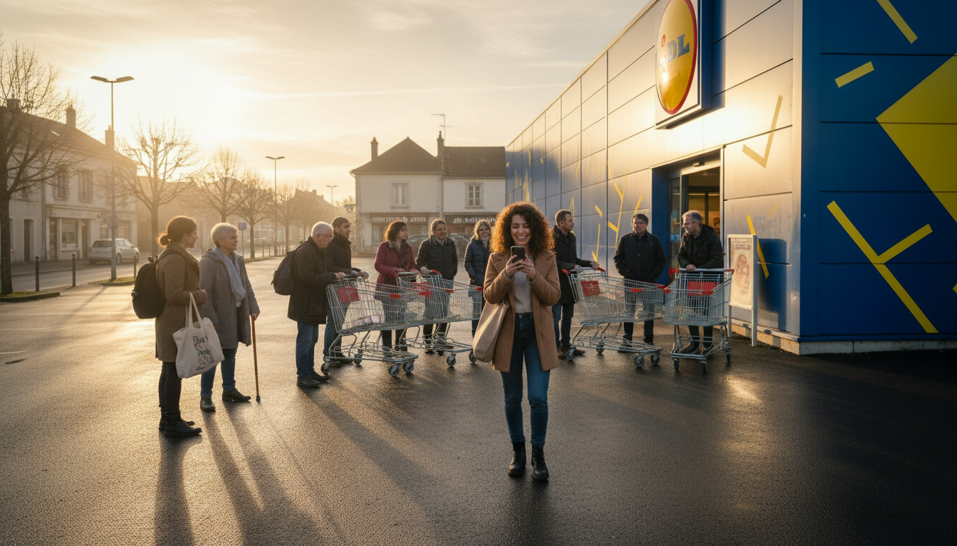 File d'attente devant un magasin Lidl le matin