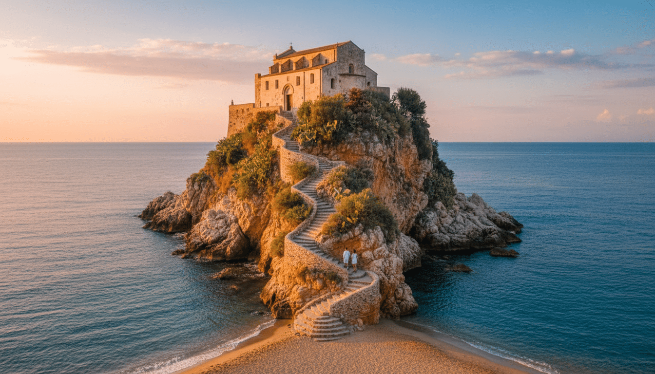 Sanctuaire de Santa Maria dell'Isola à Tropea sur son rocher