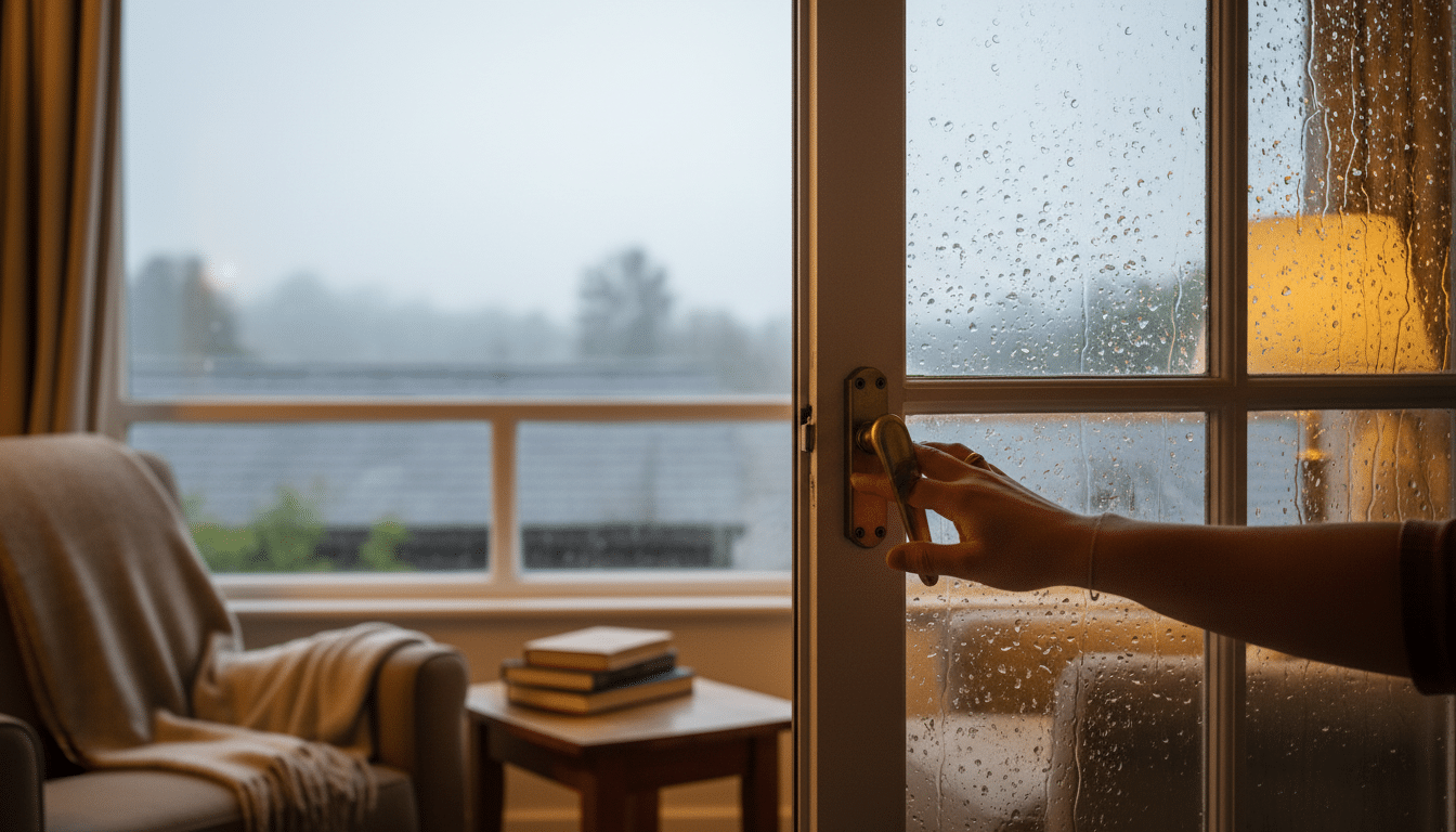 Fenêtre entrouverte un jour de pluie pour aérer le logement