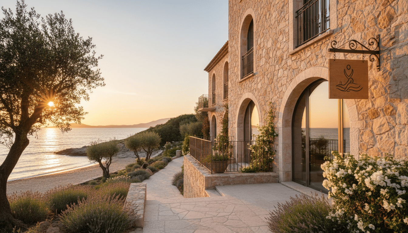 Façade d'un hôtel spa de luxe en Corse