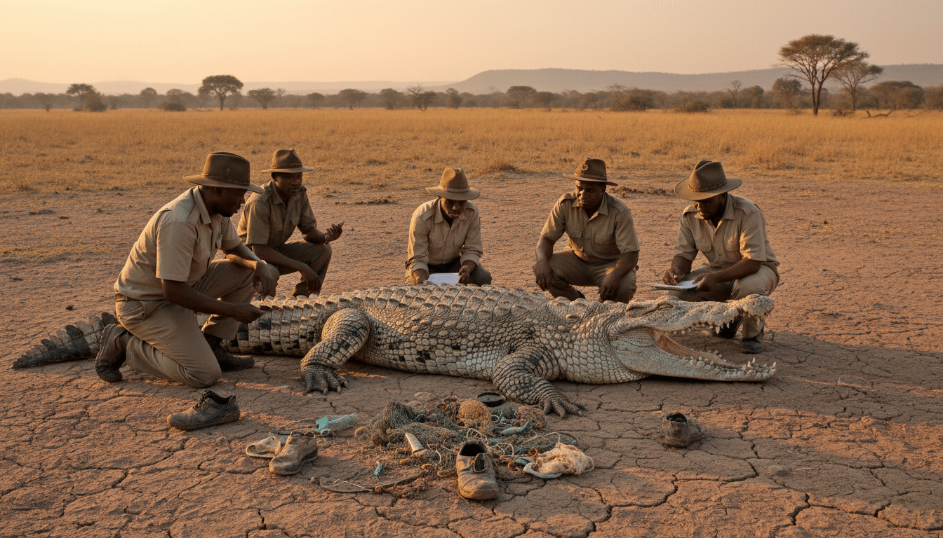 Crocodile géant examiné par les autorités au parc Kruger