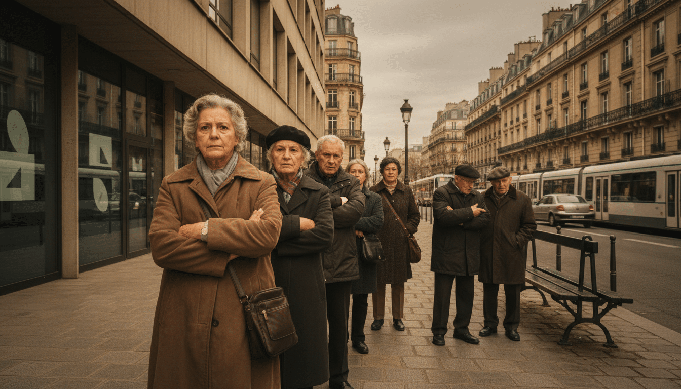 Retraités faisant la queue devant un bureau de retraite