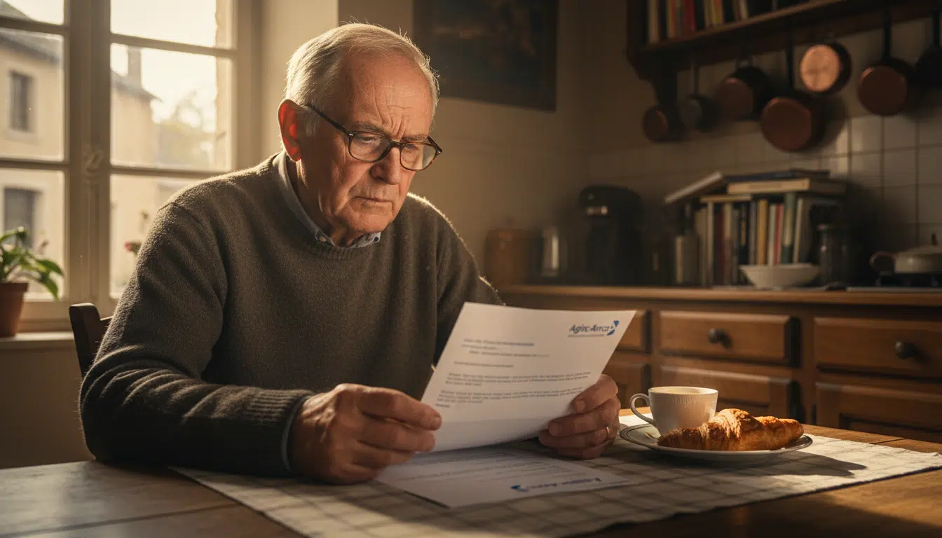 Retraité inquiet lisant un courrier Agirc-Arrco