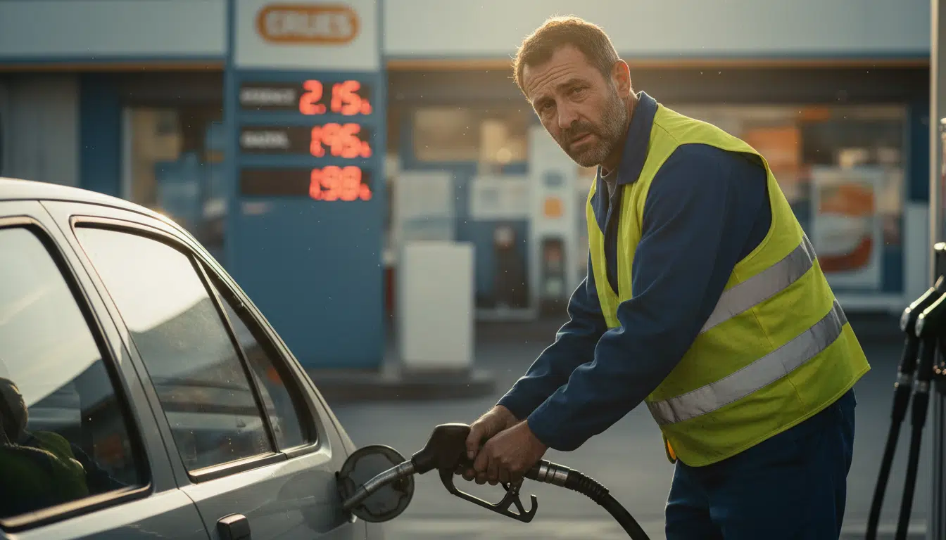 Travailleur faisant le plein de carburant à une station-service