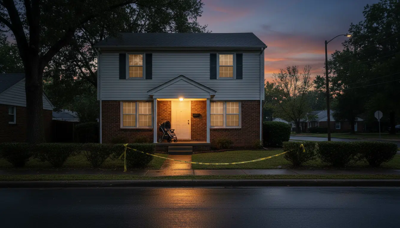 Maison de Huntsville en Alabama au crépuscule avec ruban de police