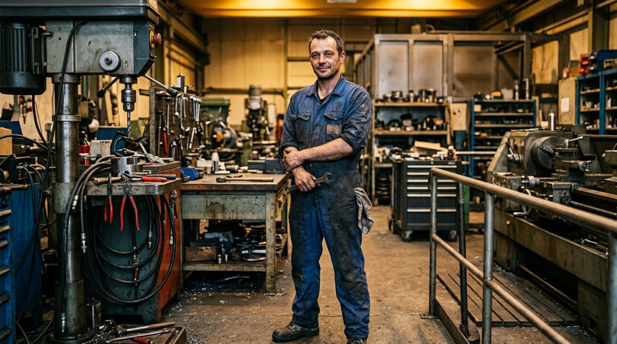 Alexis technicien de maintenance dans son atelier industriel