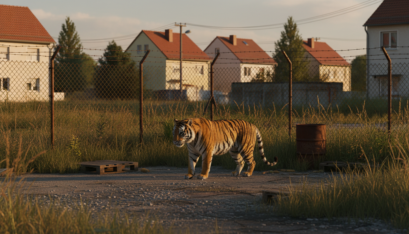 Tigre adulte dans un enclos industriel en Allemagne