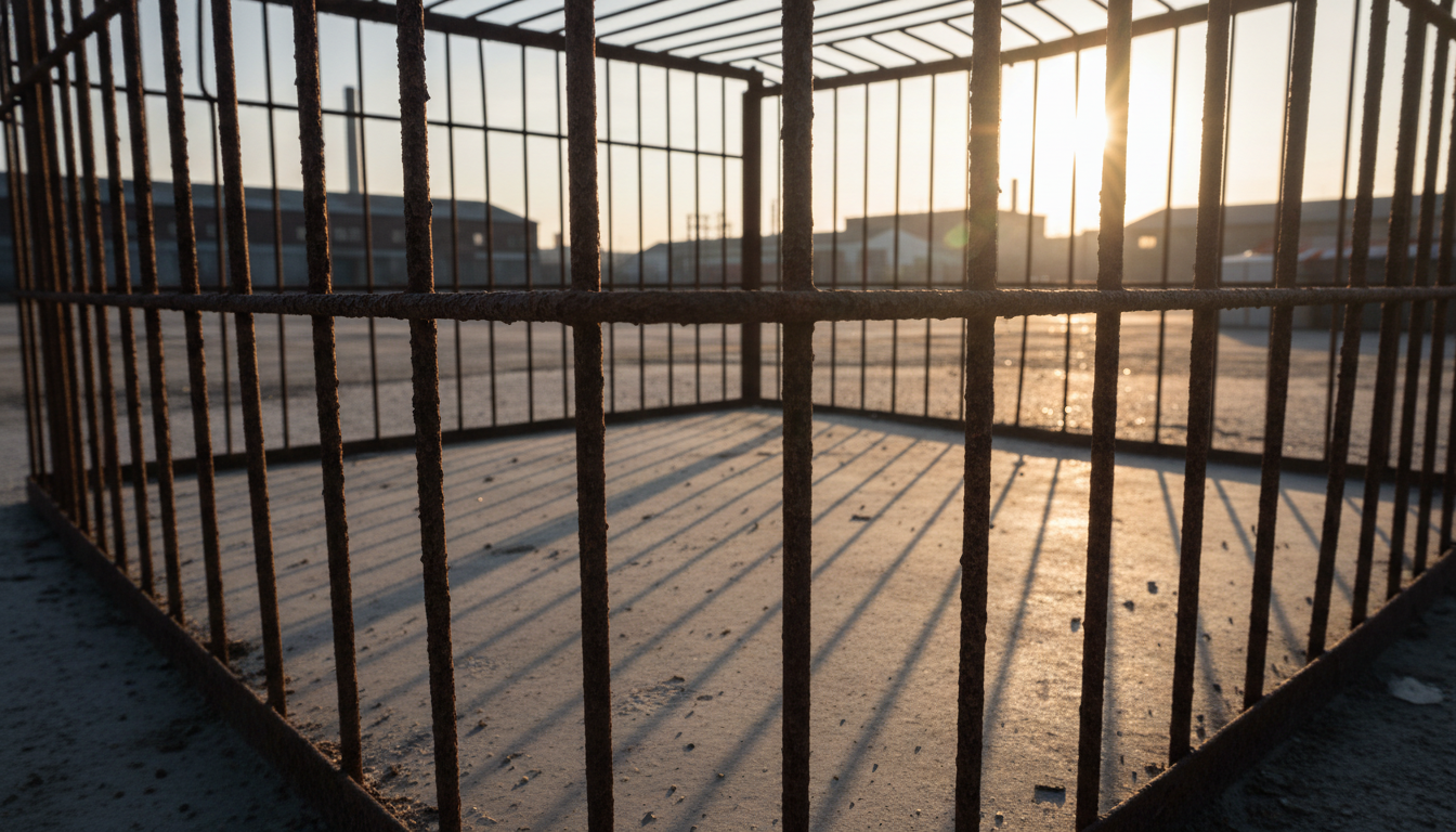 Cage grillagée sur un site industriel pour grands félins