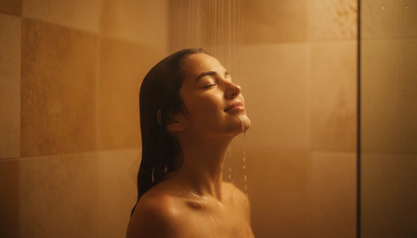 Personne se lavant les cheveux le soir sous la douche
