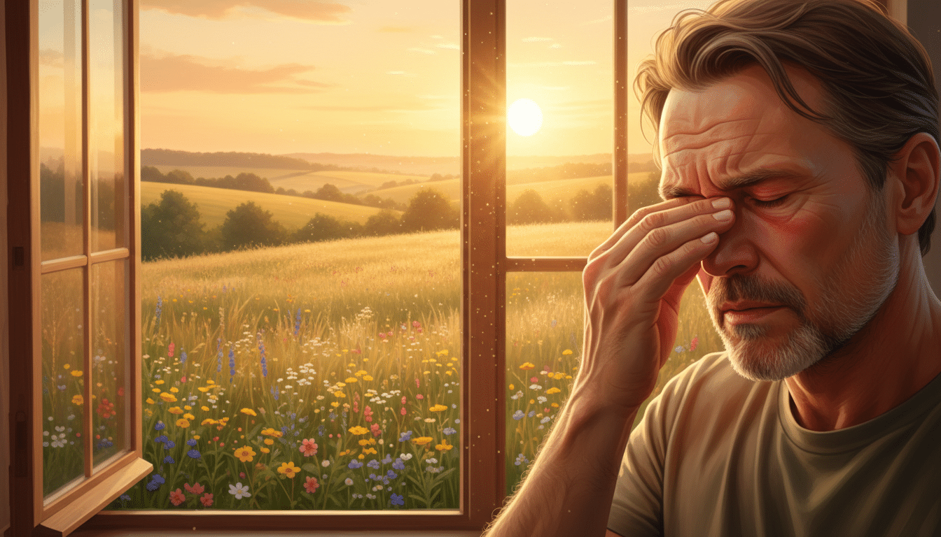 Personne se frottant les yeux devant une fenêtre ouverte le matin