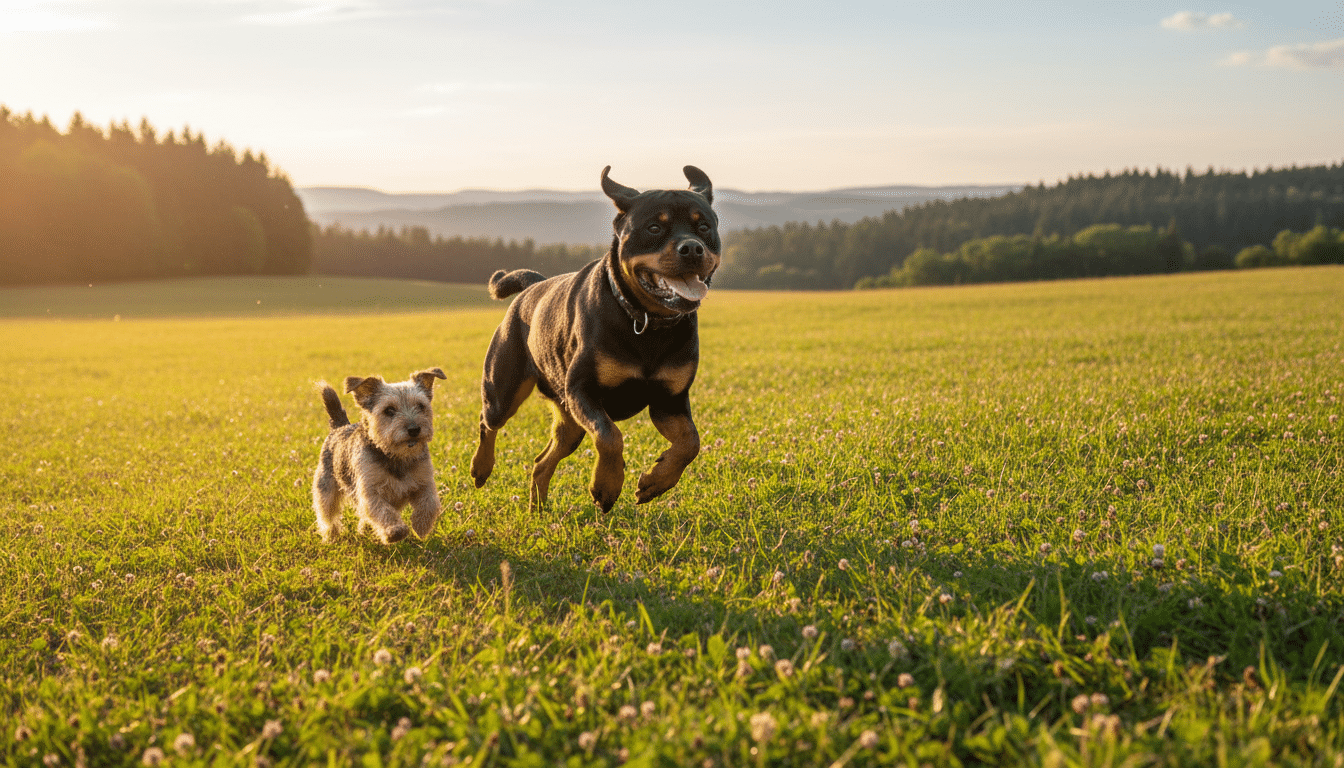 Zeus à trois pattes joue dehors avec le petit Sparky