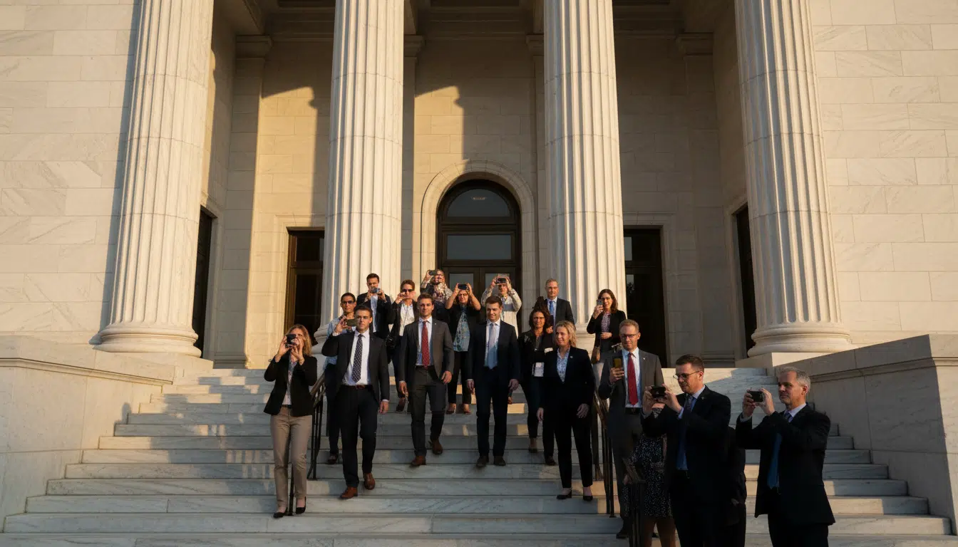 Entrée d'un tribunal fédéral américain avec des passants