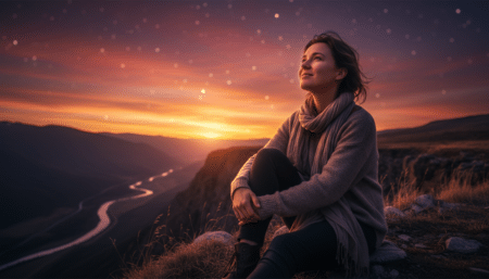Personne regardant le ciel au crépuscule avec espoir