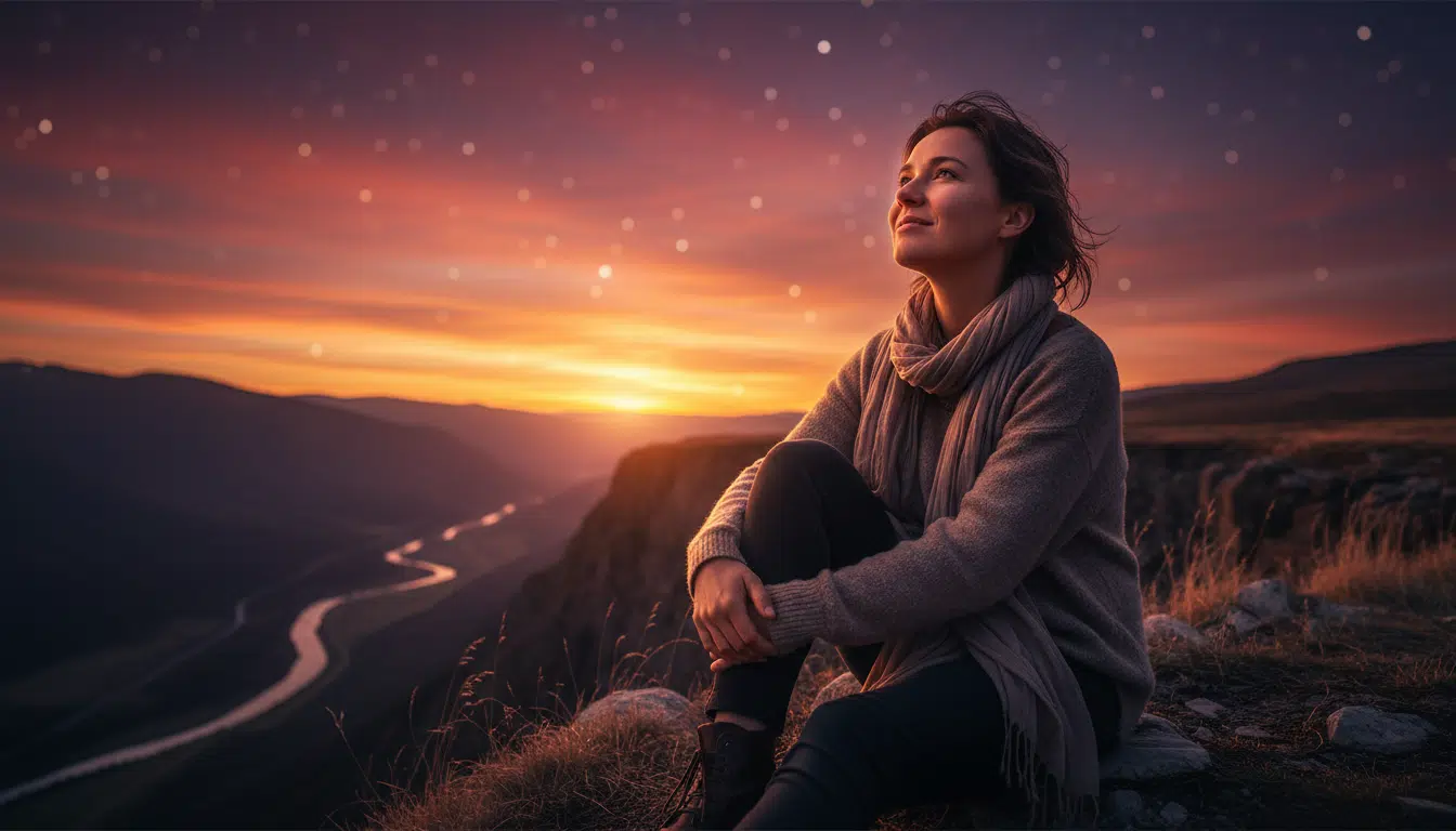 Personne regardant le ciel au crépuscule avec espoir