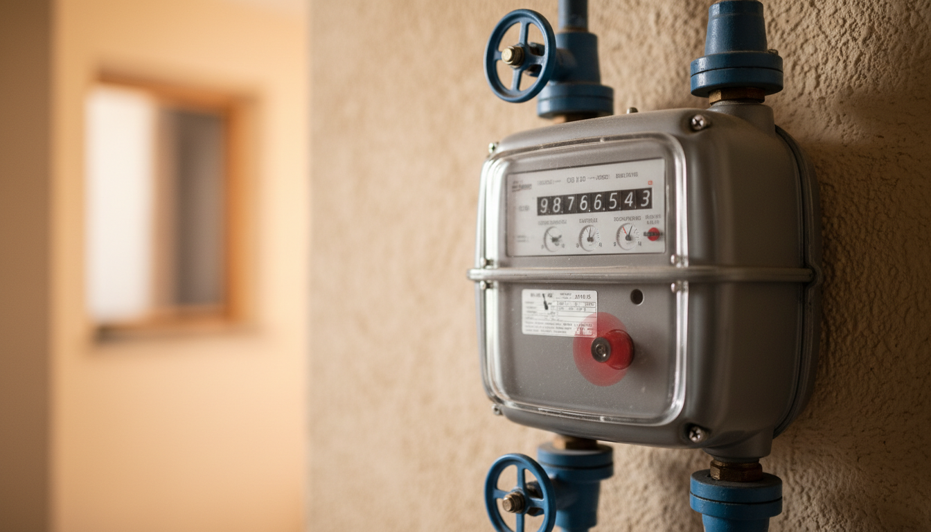 Compteur de gaz résidentiel affichant une consommation élevée