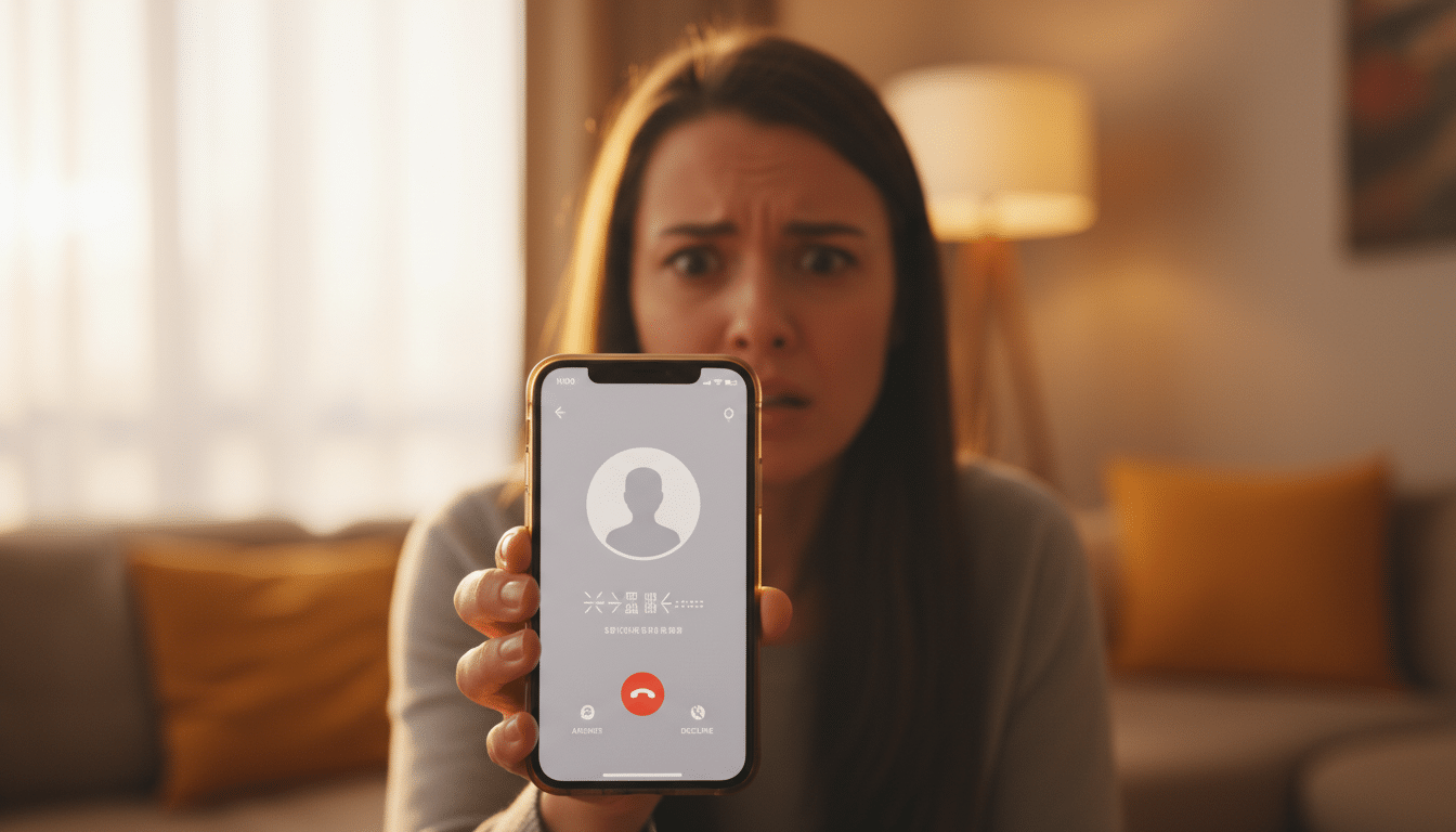 Personne inquiète recevant un appel inconnu sur son téléphone
