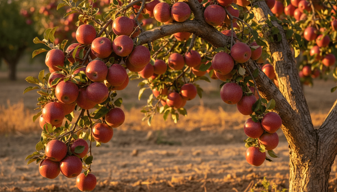 Pommes rouges mûres sur un pommier en été