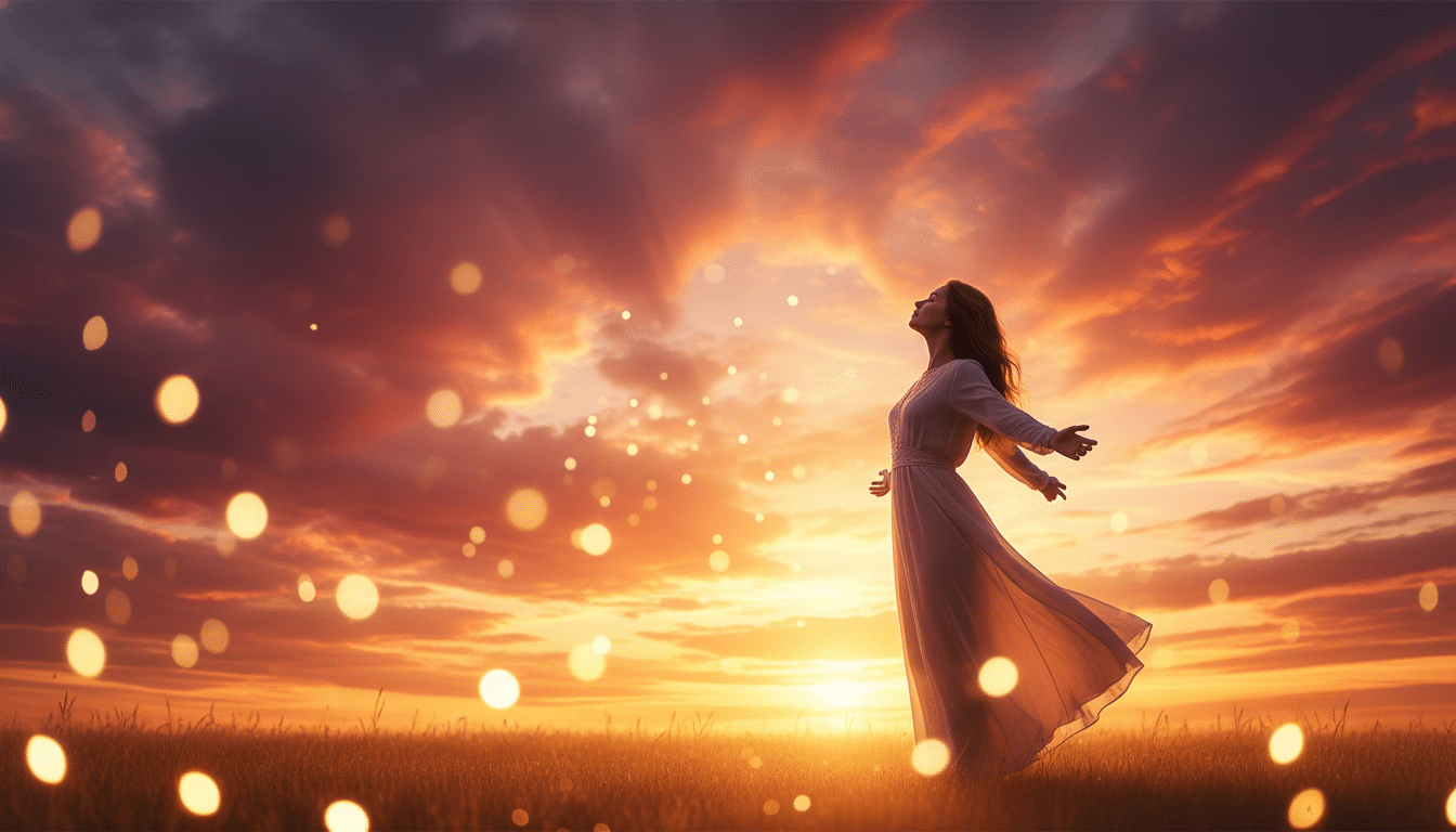 Personne contemplant un coucher de soleil doré