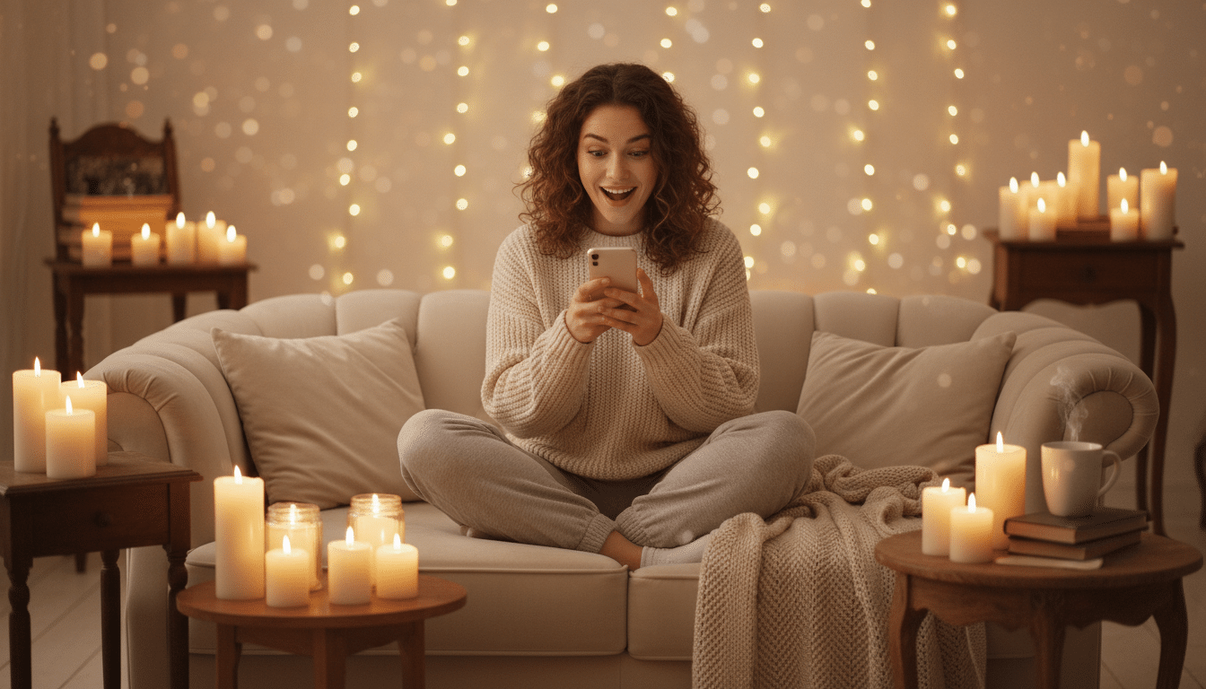 Femme amusée consultant son horoscope sur son téléphone
