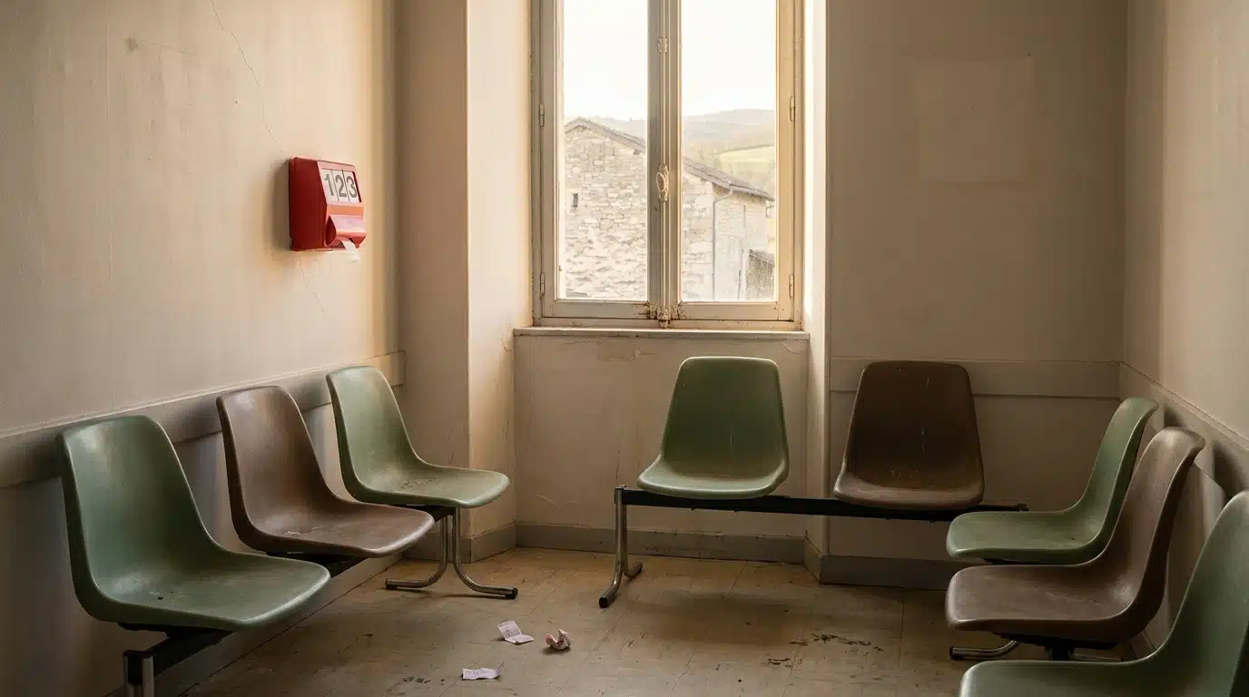 Salle d'attente vide d'un cabinet médical rural