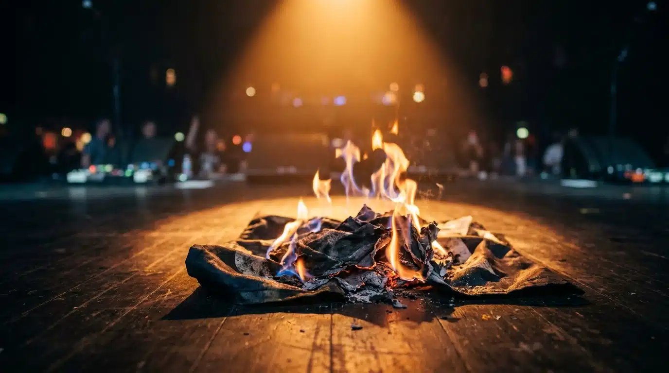 Tissu en flammes sur une scène de concert