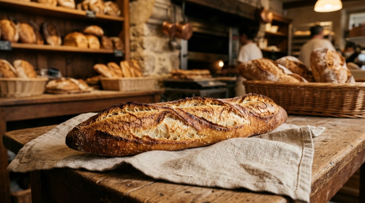 Baguette dorée avec des grignes parfaitement ouvertes