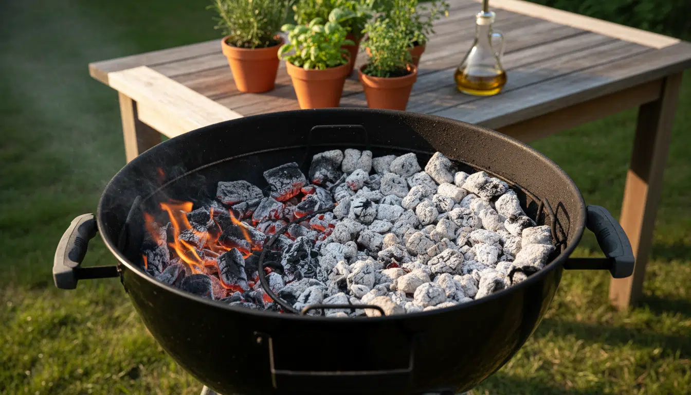 Braises blanches et braises rouges dans un barbecue