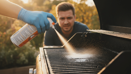 Spray nettoyant pour four utilisé sur une grille de barbecue