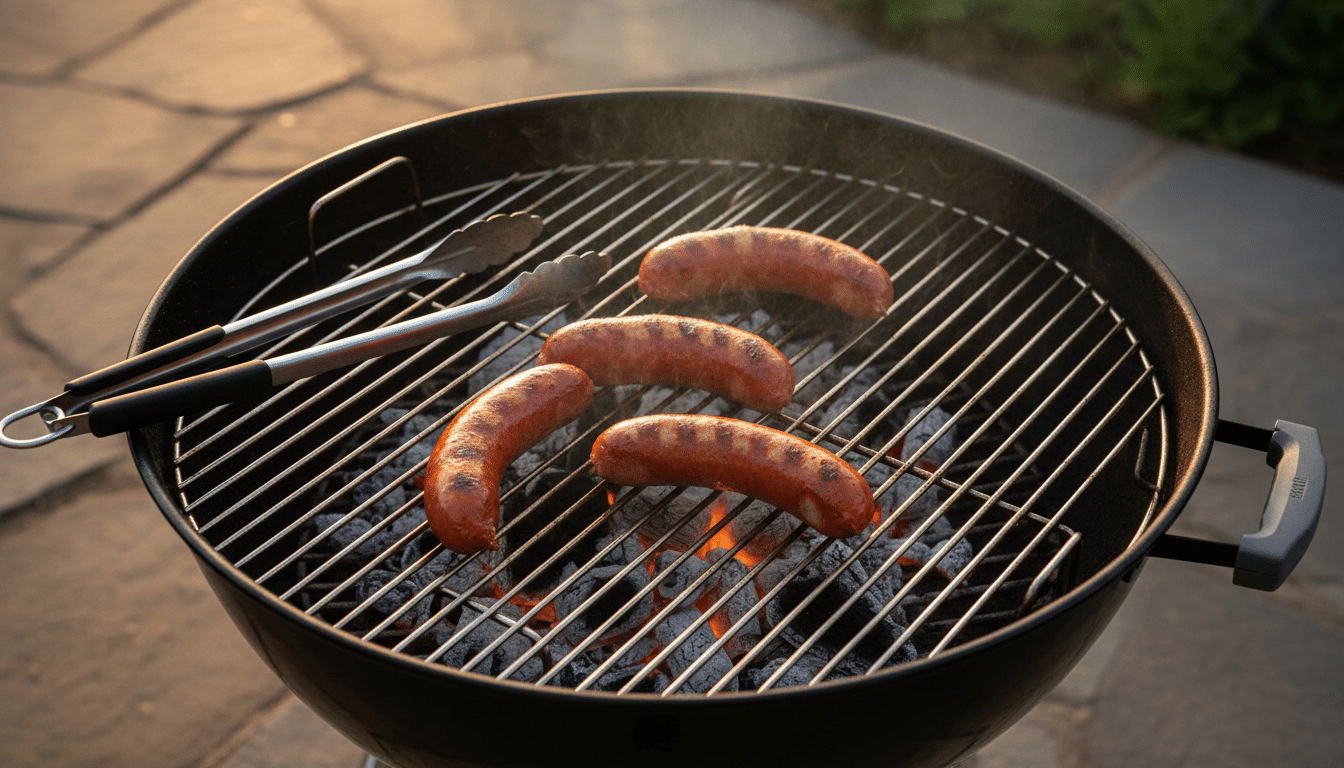 Merguez dorées sur une grille de barbecue à bonne hauteur