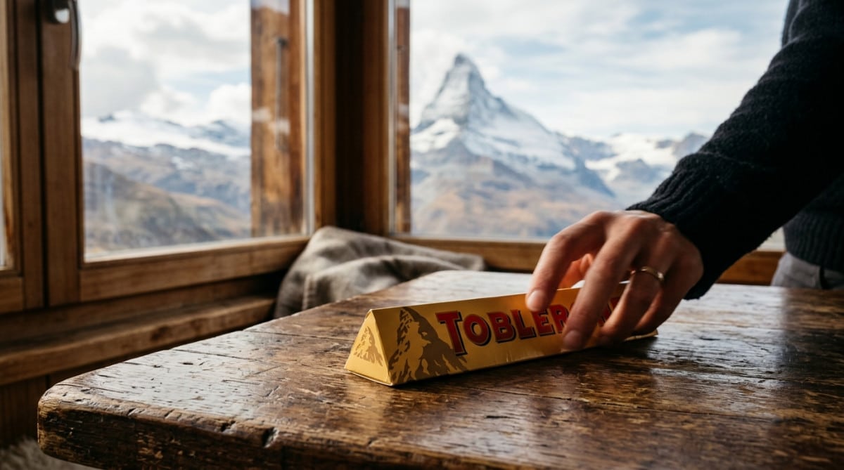 Barre de Toblerone dans son emballage triangulaire doré