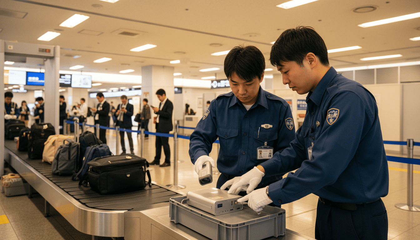 Contrôle de sécurité batterie dans un aéroport japonais