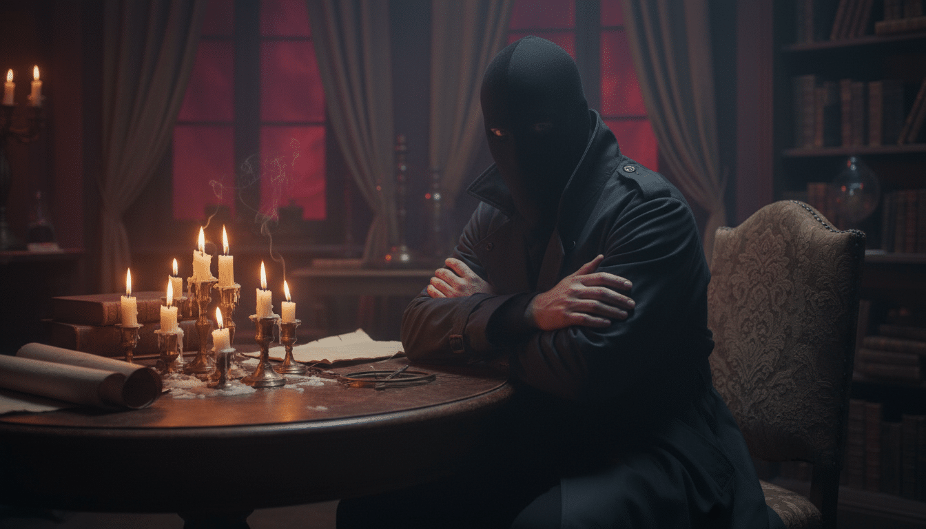 Scorpion mystérieux assis seul à une table sombre