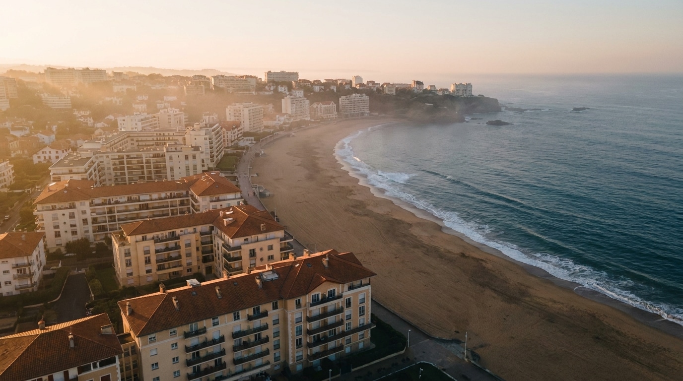 Vue aérienne des immeubles du front de mer de Biarritz