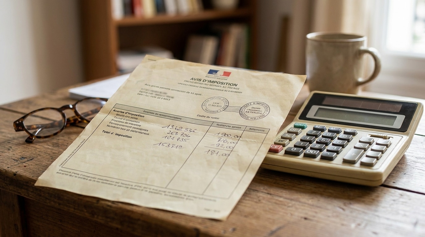 Formulaire fiscal français posé sur un bureau en bois