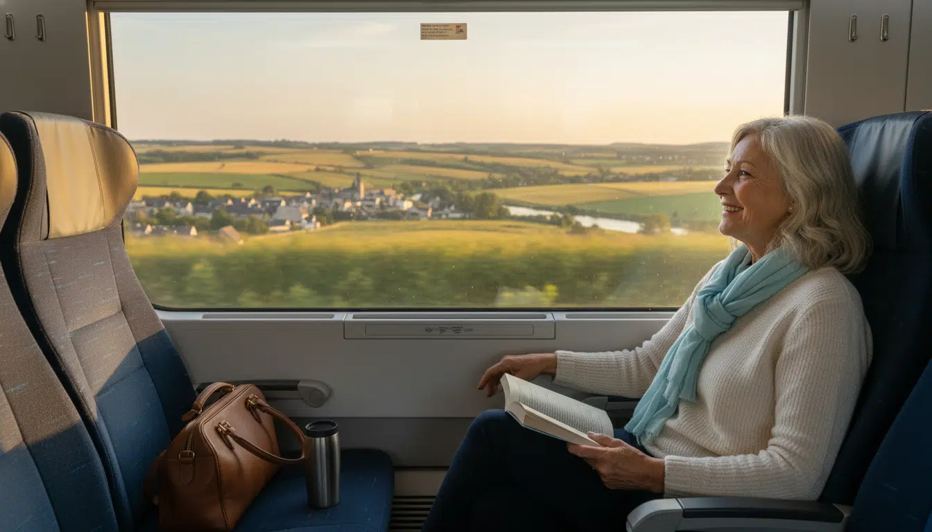 Voyageuse senior dans un train TGV INOUI