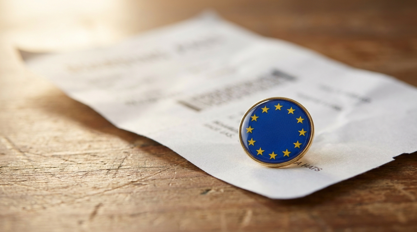 Drapeau européen posé sur une carte d'embarquement avion