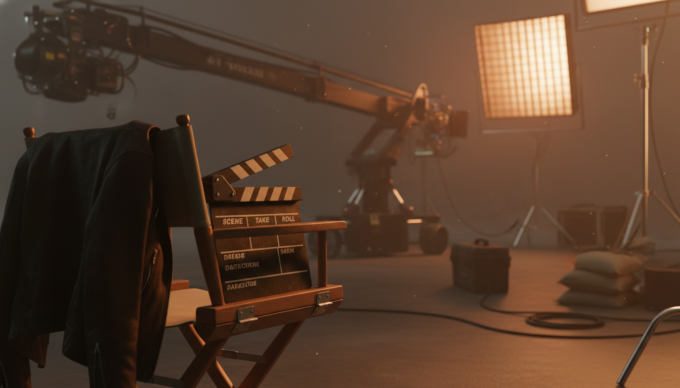 Plateau de tournage du biopic Johnny avec clap de cinéma