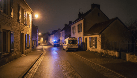 Rue résidentielle de Blénod-lès-Pont-à-Mousson avec véhicules de secours