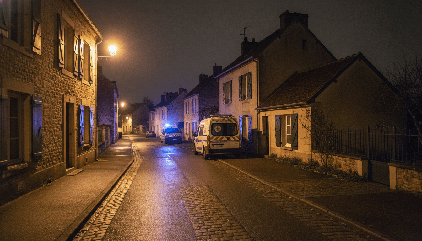 Rue résidentielle de Blénod-lès-Pont-à-Mousson avec véhicules de secours