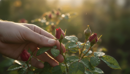 Boutons de rosier mouillés après la pluie du matin