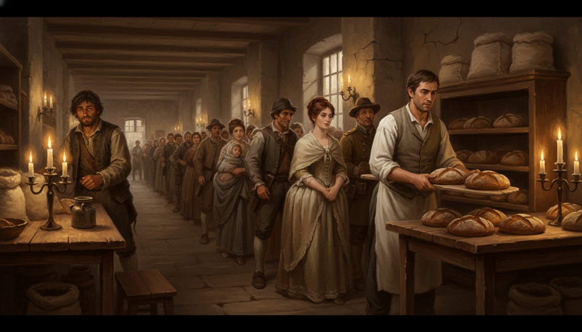 Boulanger révolutionnaire distribuant du pain à égalité