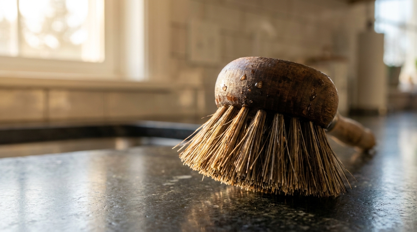 Tête de brosse en bois séchant à l'air libre sur un plan de travail